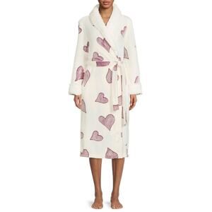 Secret Treasures Women's Plush Robe White Purple Hearts Faux Minky 2X
